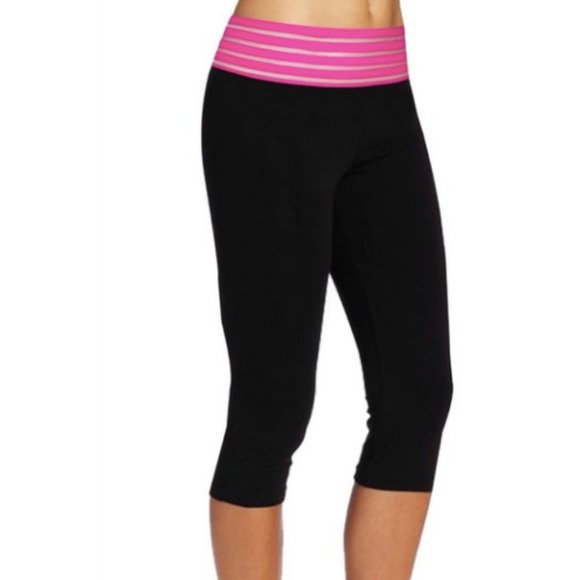 Black Capri Workout Leggings with pink waist - Picture 1 of 6